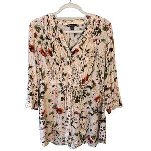 Hilary Radley Floral Blouse with Red and Green Accents Size M Boho Cottagecore